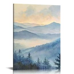 Wall Decor for Bedroom Sunrise Misty Forest Print Picture Wall Art for Living Room Bathroom Framed Canvas Artwork Modern Room Wall Decorations Ready to Hang