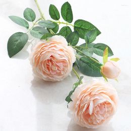 Decorative Flowers 61cm Rose Artificial 3 Heads Pink White Peonies Silk Wedding Party Garden Decoration Fake Bouquet Peony