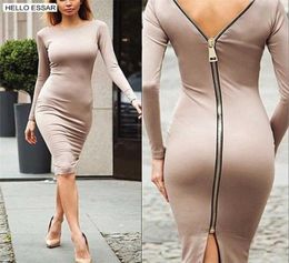 Spring large size Bodycon dress Solid Colour Round neck long sleeve Back zipper tight dress Female Fashion Clothes D1240 2201183122474