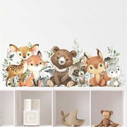 Wall Decor Forest Animal Wall Stickers for Kids Rooms Boys Baby Room Cartoon Bear Deer Rabbit Child Wall Decal Wallpaper Nursery Home Decor d240528