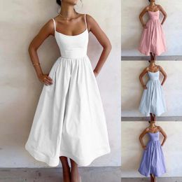 Casual Dresses Summer Bandage Backless Chiffon Beach Dress Sleeveless Sling Long Elegant A Line For Party Waer 2024