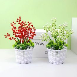 Decorative Flowers Artificial Red Green Berry Bouquet Fake Plant Potted Home Decor Xmas Tree Ornaments Wedding Party Lucky Berries