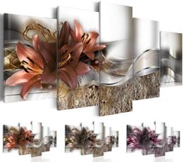 No Frame Set of 5 Flower Canvas Art Print Modern Abstract Wall Painting Home Decoration Gift for Love Choose Colour Size4202785