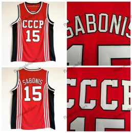 Mens Vintage Arvydas Sabonis 15 CCCP TEAM RUSSIA Basketball Jerseys Red Stitched Shirts SXXL1928335