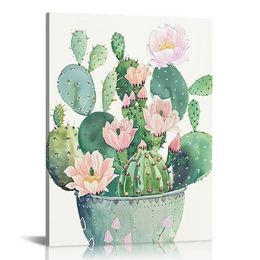Succulent Plants Bathroom Decor Wall Art, Green Cactus Pictures Canvas Print, Botanical Paintings for Bedroom Living room Office Decoration