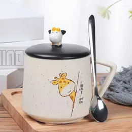 Mugs 3D Giraffe Ceramic Mug Spoon With Wooden Lid 380ML Comfortable Handle Creative Cartoon Coffee Breakfast Cup Couple Gifts