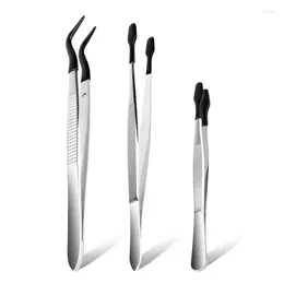Storage Bottles 3 Pcs Non-Marring Silicone Tipped Tweezers Rubber Bent Tip Flat Lab