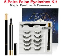 5 Pairs False Eyelashes Liquid Eyeliner and Tweezers Kit No Glue Non Magnetic Eyelash Natural Reusable mink lashes Sticky Eyeliner8071633
