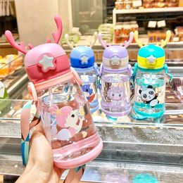 Water Bottles 600ml Antler Creative Cartoon Baby Feeding Cups Portable Kids Sippy Cup Leakproof Children's Drinkware