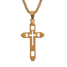Pendant Necklaces Cool Hollow Cross Necklace With Chain Awesome Golden Metal For Men And Women Accessory Gift Stainless Steel