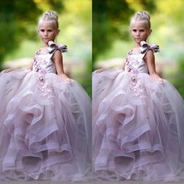Pretty Princess Ball Gown Flower Girl Dresses 3D Floral Appliques Bow Gilrs Pageant Dress Fluffy Tulle Long Birthday Dress 241j