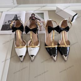 Designer High Heel Sandals stiletto thin Heels 8cm Pointed Shoes Triangle Buckle bow T tie Women's Summer 2024 New Sexy Fashion Baotou Shallow Mouth Women's Pumps 34-41
