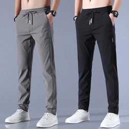 2024 Mens Ice Silk Trousers Solid Colour MidWaist Loose Breathable StraightLeg Casual Pants Thin QuickDrying Sports 240521