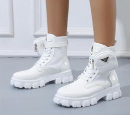 Boots Female Black White Punk Ankle Platform Solid Good Quality Women Lace Up Chunky Heel Belt Buckle Pocket 2021 Shoes5104425