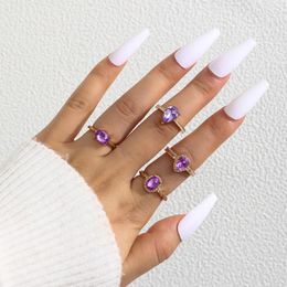 Cluster Rings Aprilwell 4 Pcs Purple Crystal For Women 2024 Trendy Aesthetic Elegant Geometric Luxury Lady Dating Jewelry Gifts Anillos