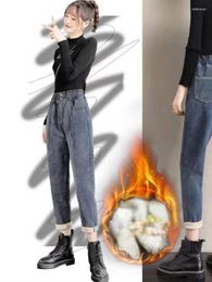 Women's Jeans Women 2024 Autumn And Winter Elastic Waist Button Trousers Thickened Denim Patch Designs Harem Pants Woman T354