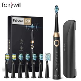 Toothbrush Fairywill Electric Sonic Toothbrush 5 Modes Replacement Heads Waterproof Travel Case Powerful Cleaning Soft Heads Toothbrush Set Q240528