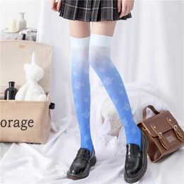 Women Socks Sexy Gradient Color Printing Long Summer Over Knee Thigh High The Women's Stockings Ladies
