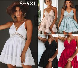 5XL Plus Size Womens Dresses Clothes Ladies Evening Dress Sexy Lace Halter Backless Suspender Skirt Summer Vest Pink Night Club Pa9191407