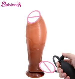 Belsiang Huge Inflatable Dildo Pump Big Butt Plug Penis Realistic Large Soft Dildo Suction Cup Sex Toys For Women Sex Products 2109093921