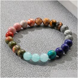 Beaded 8Mm Natural Crystal Stone Strands Colorf Elastic Charm Bracelets For Women Men Handmade Energy Yoga Jewelry Drop Delivery Dhz2B