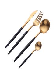 4 Pcsset White Gold European Knife Dinnerware 304 Stainless Steel Western Cutlery Set Kitchen Food Tableware Dinner7813306