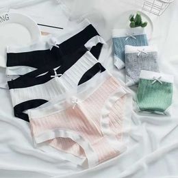 Panties 4Pcs/Lot Cotton Underwear Cute Knot Soft Breathable Briefs Young Girl Panties Solid Children Clothes Y240528