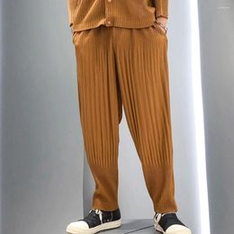 Men's Pants Miyake Japanese Pleated Causal For Men Loose Ankle-length Fashion Stripe Lantern Summer Streetwear Trousers