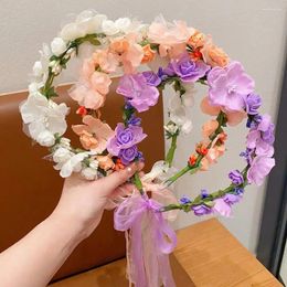 Hair Accessories Simulation Flower Floral Garland Hoop Colourful Children Headband Mesh Ornaments Bridal Crown Wedding