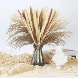 Decorative Flowers 65 Pieces Natural Dried Reed Flower Bouquet Rustic Pastoral Style Suitable For Living Room Dining Table Garden Decoration