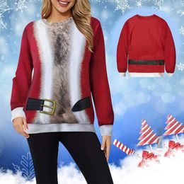 Women's Hoodies Warm Fleece Tops Women Sweatshirt For Christmas Fashion Long-Sleeve Wacky Print O Neck Pullover Sweater Dress Long