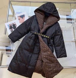 Designer Womens Down Jacket Classic Logo Print Puffer Coat Fashion Hooded Waist Belt Winter Coats Luxury Women Clothing Black Whit7825321
