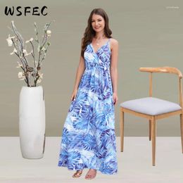 Casual Dresses WSFEC S-2XL Bohemia For Women Clothing 2024 Summer Halter Sleeveless Loose Fashion Printing Beach Sexy Long Dress