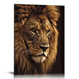 Wall Art Brown Fierce Lion przeciwko burzliwemu nieba malowanie obrazu na płótnie Zdjęcia zwierząt do dekoracji domu