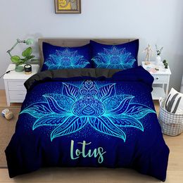 Lotus Duvet Cover Set Mandala Lotus Pattern Twin Bedding Set Exotic Boho Style for Teens Queen King Size Microfiber Quilt Cover
