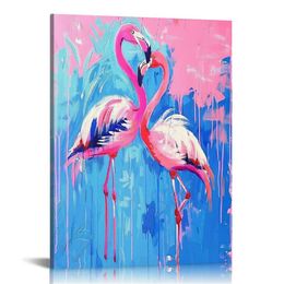 Pink Blue Flamingo Canvas Wall Art Painting Wall Decor HD Print Wall Art for Living Room Bathroom Bedroom Decoration