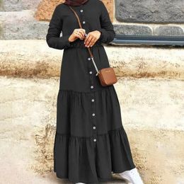 Casual Dresses Women's Long Sleeved Loose Dress With Solid Colour Stand Up Collar Button