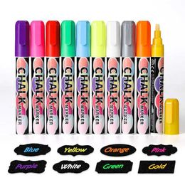 Watercolor Brush Pens Markers 8-color liquid chalk marking erasable multi-color LED writing board glass window art marking childrens drawing blackboard WX5.27