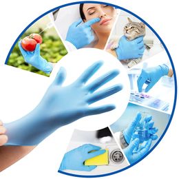 100 Pack Blue Latex Free Household Waterproof Nitrile Gloves Disposable Vinyl Kitchen/Gardening/Pet Care/Car Repair Work Gloves