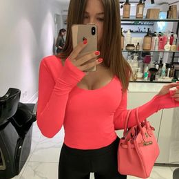 Orange Neon Bodysuit Women Long Sleeve Bodycon Sexy Autumn Winter Streetwear Club Party Outfits Casual Female Clothing2402654