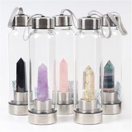 Crystal Water Bottle Natural Crystal Point Healing Obelisk Wand Rose Quartz Glass Gravel Health Care Stone Cup Gift Dropshipping