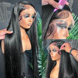 Hd 250 Density Straight Glueless Lace Front Wig Human Hair Ready To Wear Black Synthetic Lace Front Wig 40 Inch 360 Lace Frontal Wigs Nbgwe