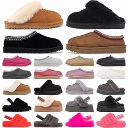 Designer -Hausschuhe Disquette Tazz Tasman Slipper Funkette Kastanienfell Mules Womans Slides Sheepell Shearling Ultra Plattform Wildleder Ober Komfort Herbst Winter