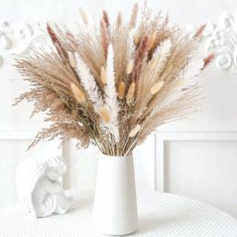 Decorative Flowers 100Pcs/Natural Dried Fluffy White Pampas Grass Home Table Bedroom Boho Decor Wedding Decoration Party Supplies Bouquet