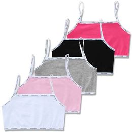 Camisole 10Pc/Lot Girls Comfortable Sports Bra Solid Colour Cotton No Rims Spandex Natural Hot Simle 8-15Years Y240528