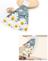 Towel White Daisy Butterfly Wood Grain Hand Towels Home Kitchen Bathroom Hanging Dishcloths Loops Soft Absorbent Custom Wipe
