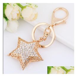 Keychains Lanyards Fashion Star Keychain Exquisite Crystal Key Chain Ring For Women Bag Pendant Holder Accessory Ch3521 Drop Delivery Otlo2