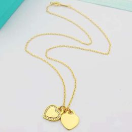 Tiffanyjewelry Designer Jewelry Woman Tiffanyjewelry Heart Necklace Diamond Heart Double Heart Tiffanyjewelry Gold Necklace High Quality Jewelry 868