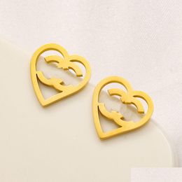 Charm 18K Gold Stud Earrings Designer Heart Womens Love Jewelry Romantic Design Stainless Steel Springtime Gift With Box Drop Delivery Ot2Xe