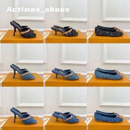 Designer Shoes Woman Sandal Denim Sandals Shallow Mouth Tie Hollow Headband Flats Sexy Thin High Heel Fashion Women Sandals Muller Denim Fabric Shoes 35-41 With Box